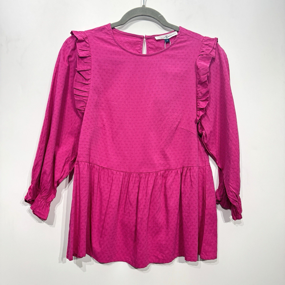 Michelle McDowell Mills Ruffled Textured Top Sz S Berry Pink Boho Romantic NEW